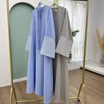 Modest V-neck Embroidery Elegant Abaya Dress