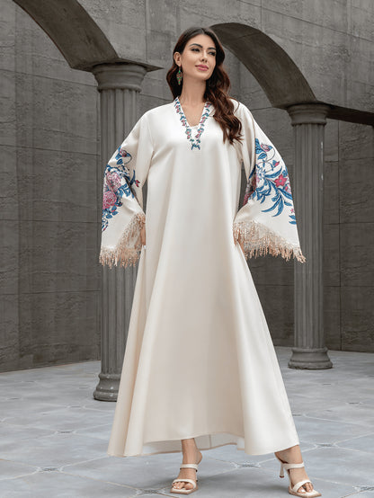 Muslim Polyester Fringe Rhinestone Party Maxi Dress