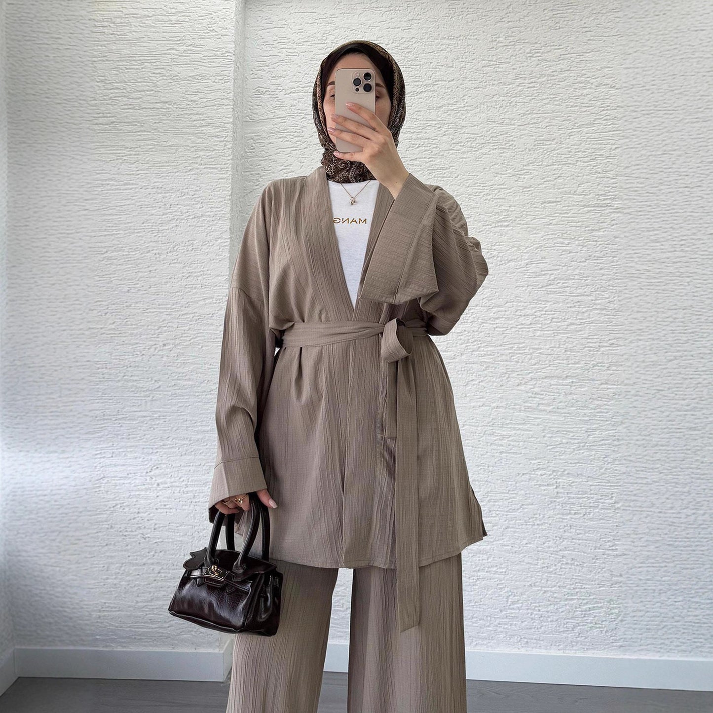 Relaxed Open-Front Top and Wide-Leg Pants Set