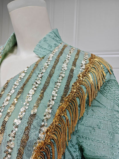 Women's Mesh Embroidered Sequin Jalabiya Dress