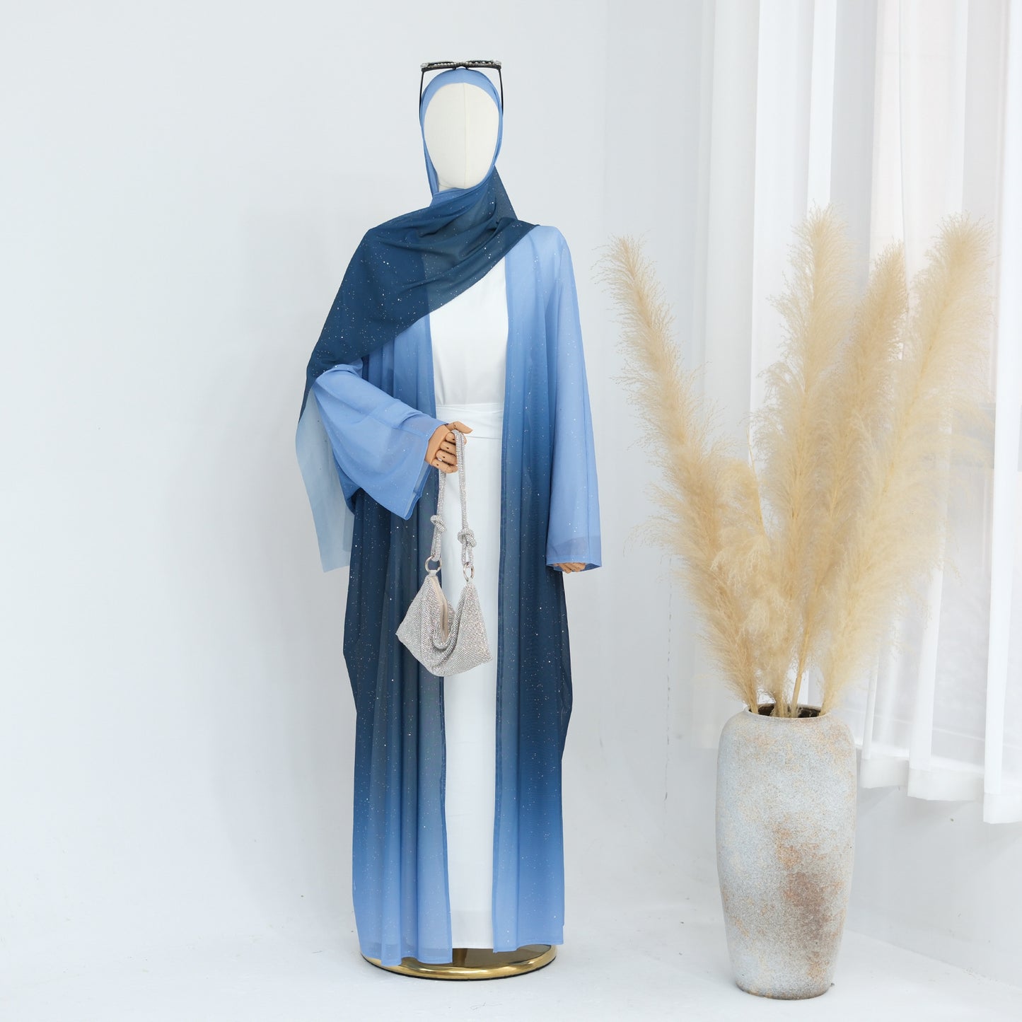 Gradient Everyday Parties Cardigan Robe with Hijab