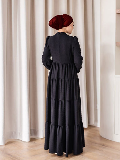 Ruffle Trim Maxi Dress with Lantern Sleeves