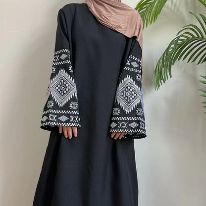 Embroidered Long Sleeve Modest Evening Dress
