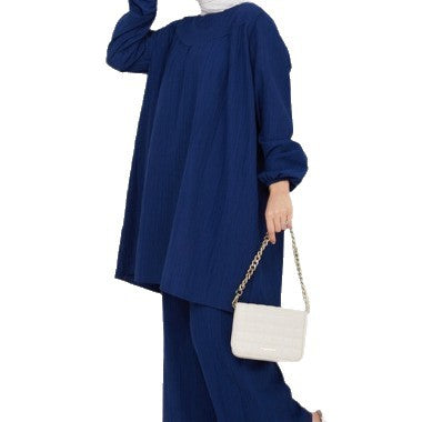 Loose Fit Two Piece Modest Set with Wide Leg Pants