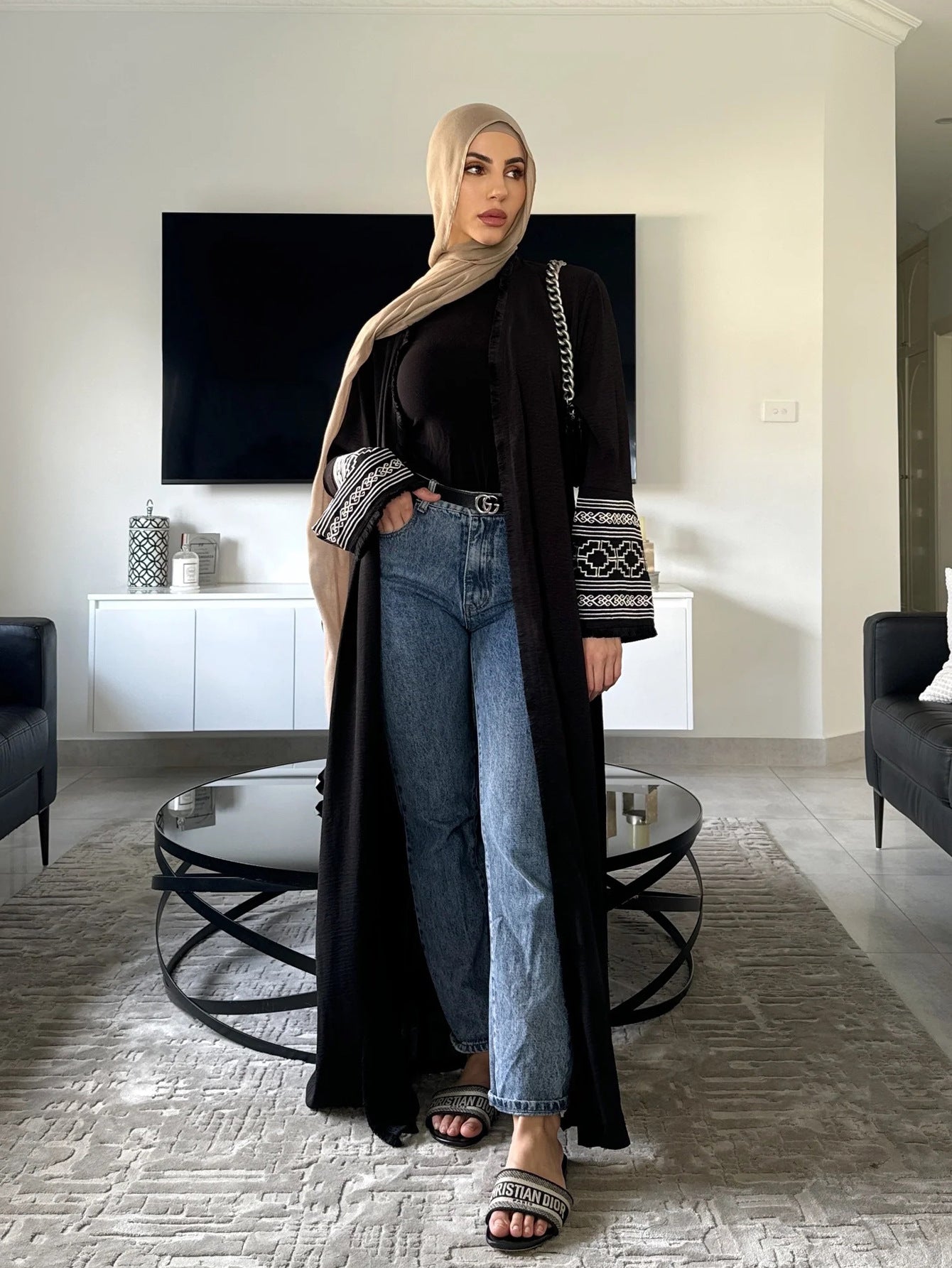 Women's Embroidered Cardigan Robe Dress