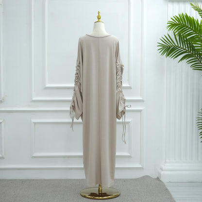 Cuff Drawstring Middle East Modest Maxi Robe Abaya