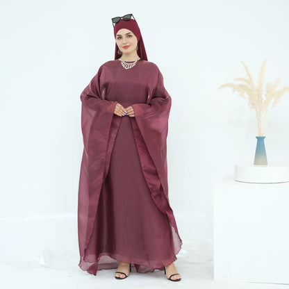 Solid Elegant Dubai Muslim Long Robe Two-Piece Set