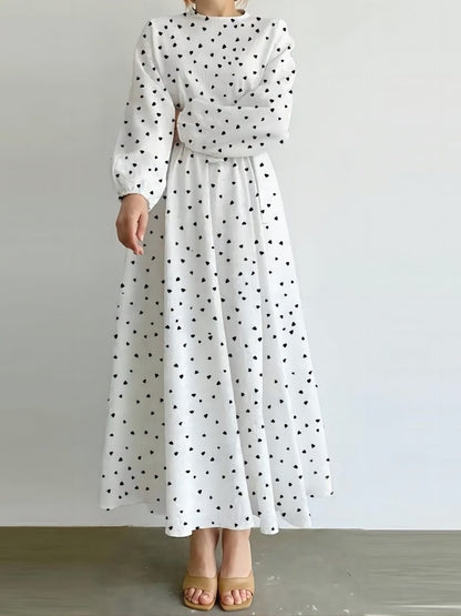 Women's Long-sleeved Crewneck Printed Dress