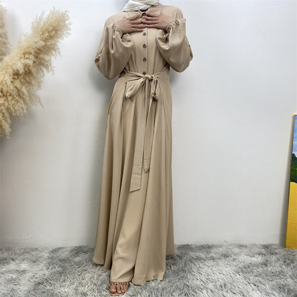 Plain Loose Buttoned Dress with Pockets