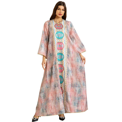 Women's Printed Beaded Embroidered Pullover Dress