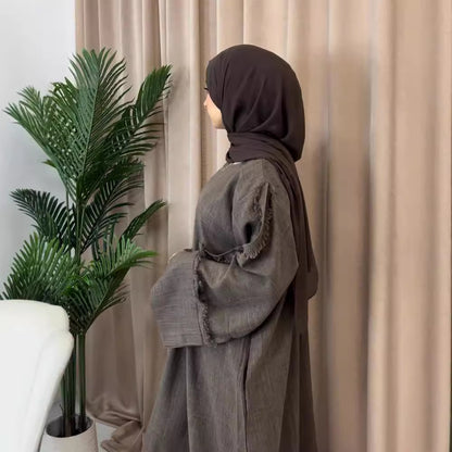 Fringe Sleeve Muslim Flare-Hem Maxi Dress