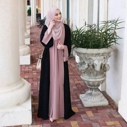 Modest Cardigan Patchwork Fake Two-piece Dress