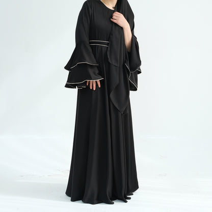 Beaded Nida Double-Layer Flare Sleeve Luxury Modest Maxi Dress