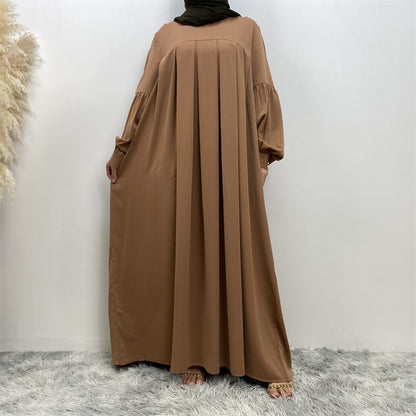 Women's Crewneck Solid Pleated Dress