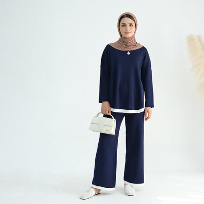 Thickened Knitted Sweater Wide-Leg Pants Trousers Two-Piece Set