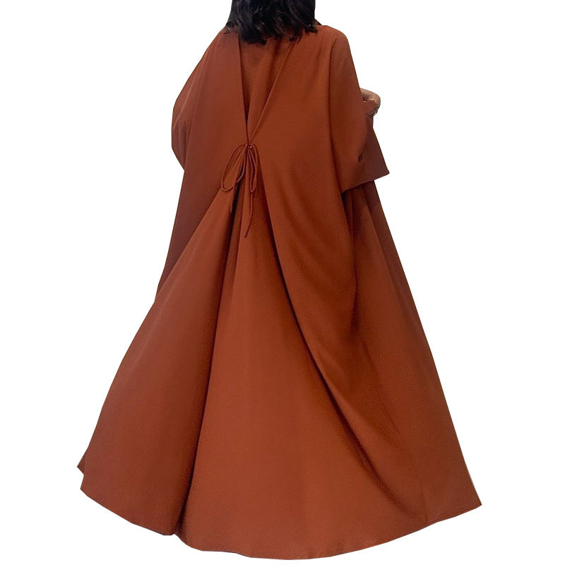 Women's Plain Robe Orange Open Abaya
