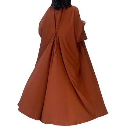 Women's Plain Robe Orange Open Abaya