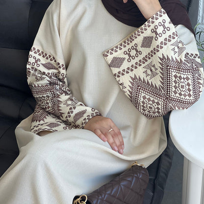 Embroidered Long Sleeve Modest Evening Dress