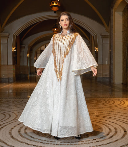 Women's Mesh Embroidered Sequin Jalabiya Dress