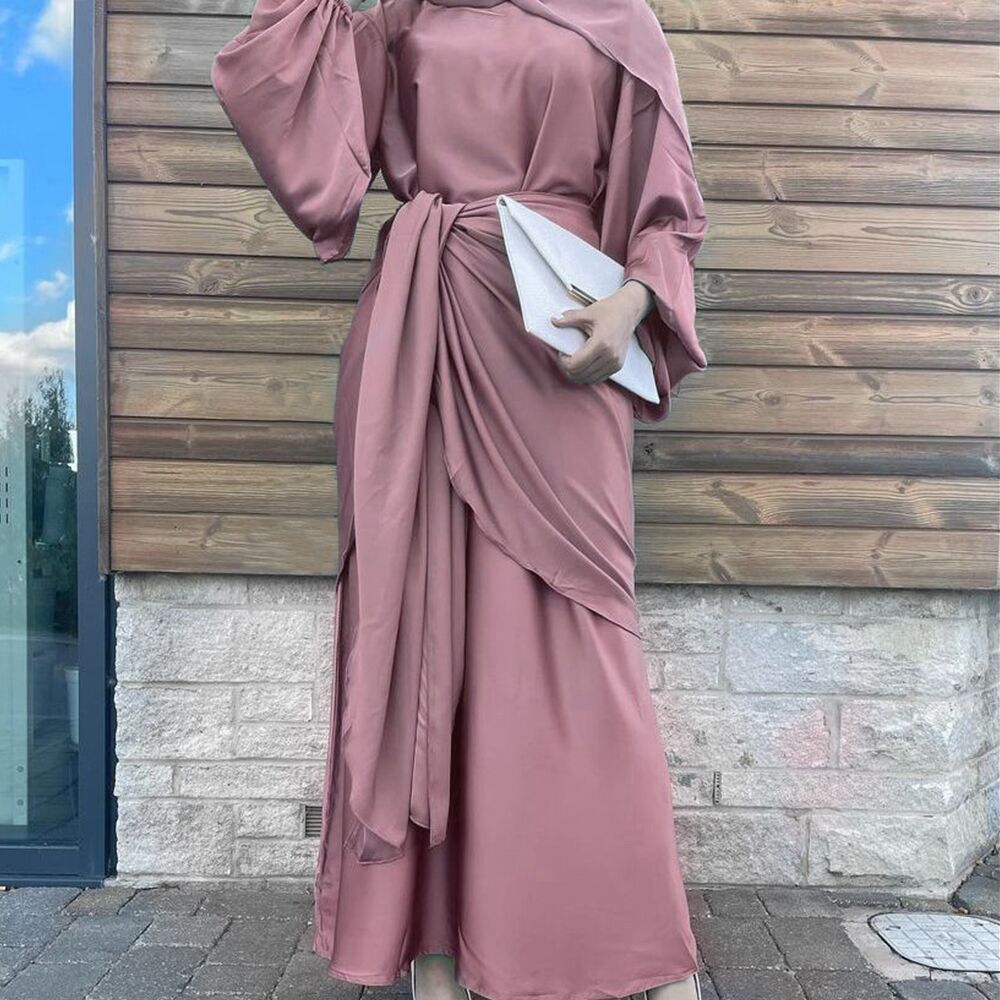 Plain Robe Dress Two Piece Sets