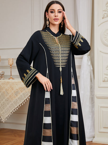 Beaded Embroidered Maxi Abaya Dress in Black