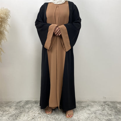 Modest Cardigan Patchwork Fake Two-piece Dress