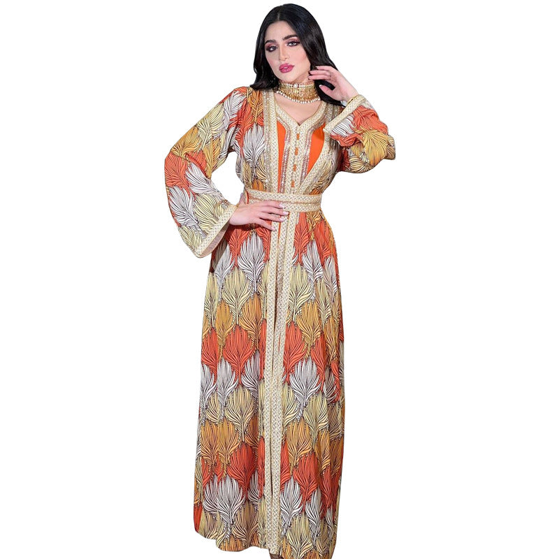 Muslim Diamond-studded Jalabiya Dress Two Piece Sets