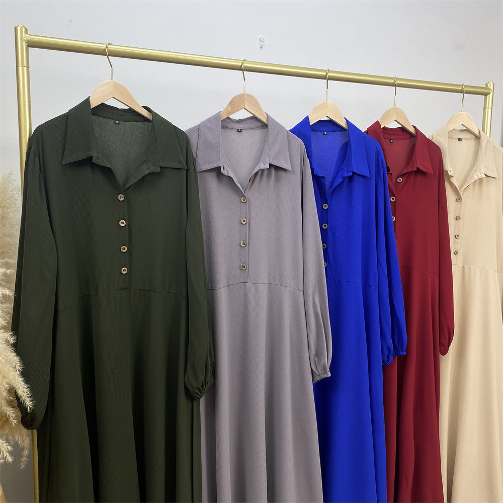 Plain Loose Buttoned Dress with Pockets