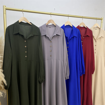 Plain Loose Buttoned Dress with Pockets