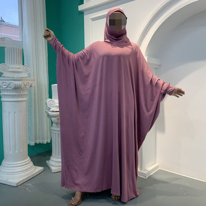 Solid Color Fashion Bat Sleeve Abaya Dress