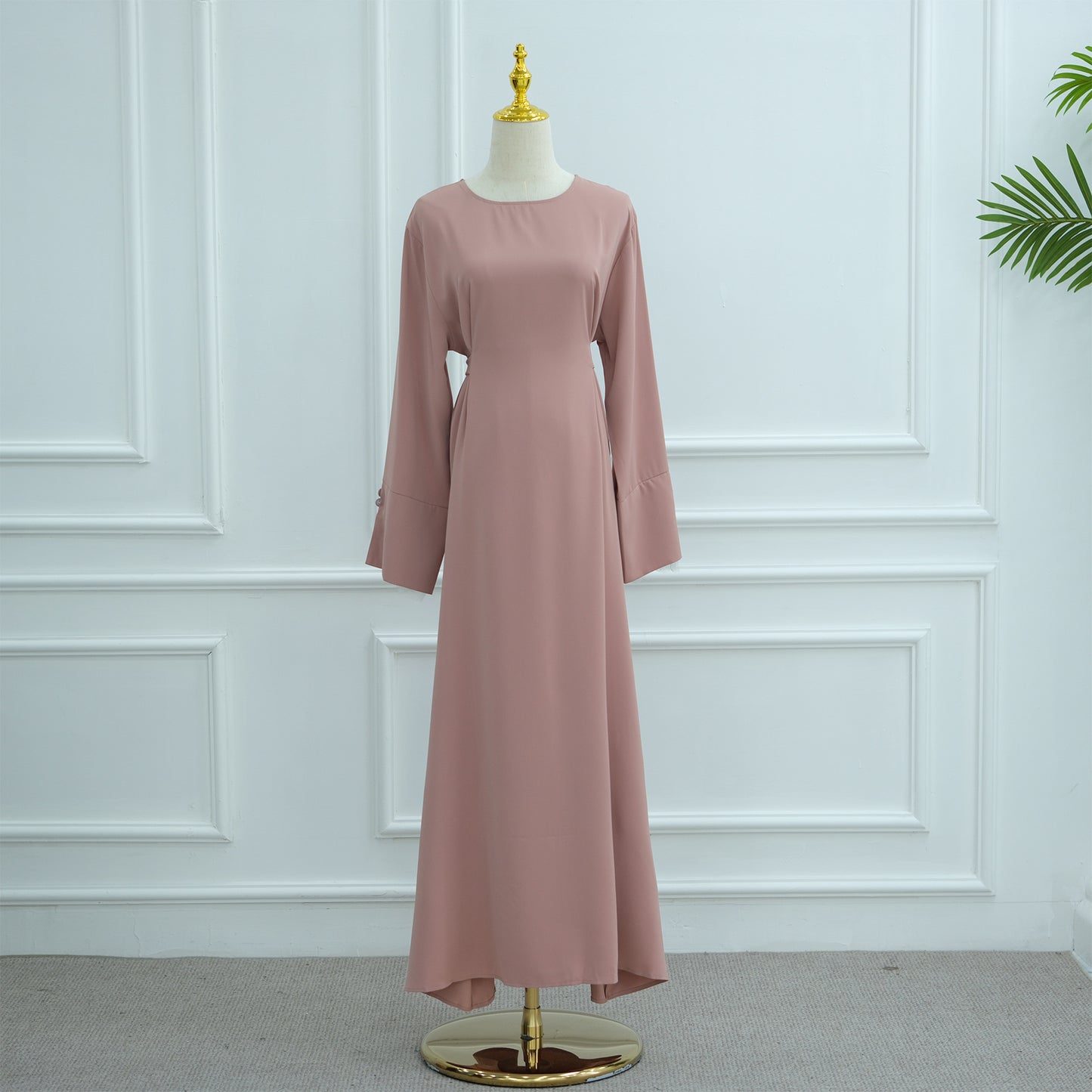 Lace Trim Maxi Dress with Waist Belt Modest Abaya Style