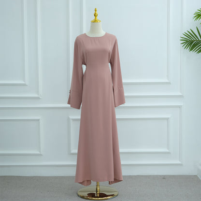 Lace Trim Maxi Dress with Waist Belt Modest Abaya Style
