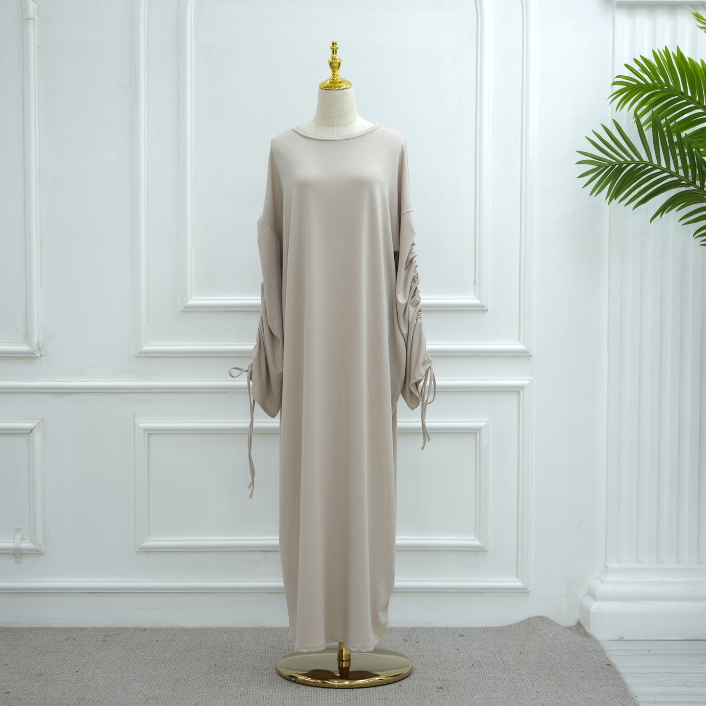 Cuff Drawstring Middle East Modest Maxi Robe Abaya