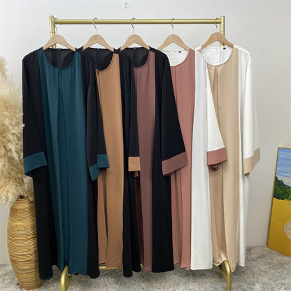 Muslim Patchwork Fake 2 Piece Abaya Dress