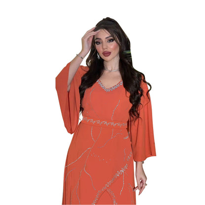 Women's Hot Diamond Chiffon Dress with Belt