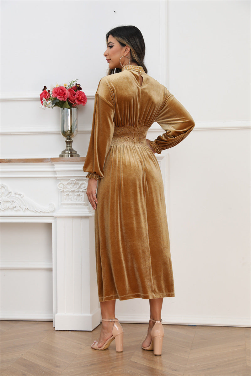 Women's Stretch Velvet Gold Dress