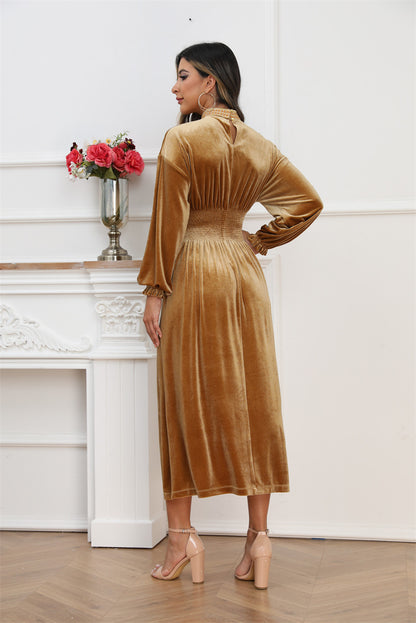 Women's Stretch Velvet Gold Dress