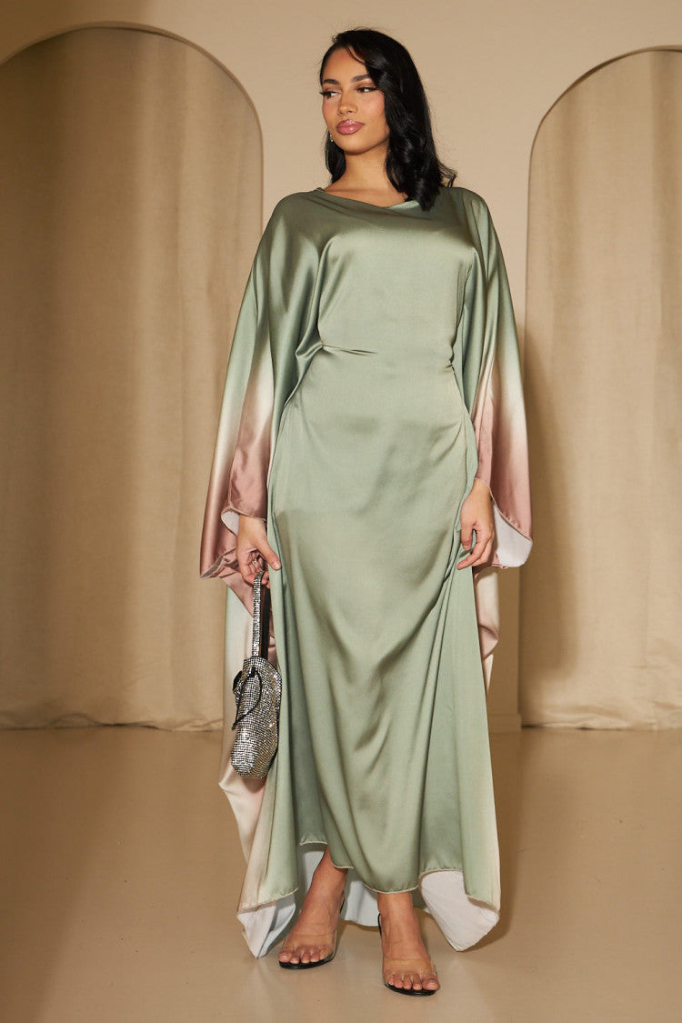 Gradient Party Waisted Batwing Sleeve Dress