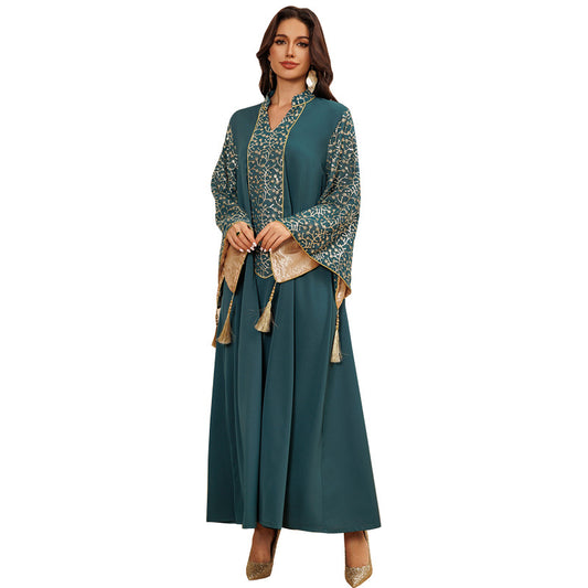 Women's Embroidered Panelled Tassel Dress