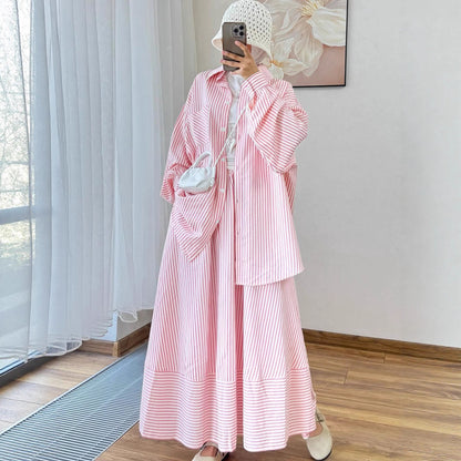 Striped Loose Fit Blouse and Maxi Skirt Modest Set
