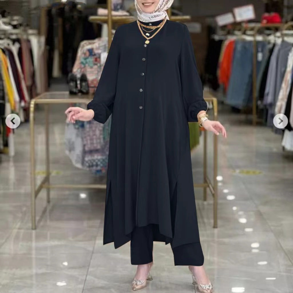 Women's Solid Color Casual Muslim Dress Sets