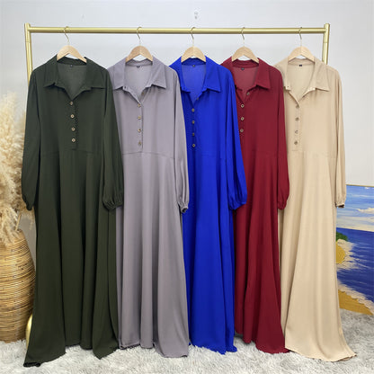 Plain Loose Buttoned Dress with Pockets