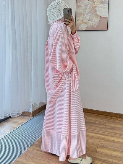 Striped Loose Fit Blouse and Maxi Skirt Modest Set