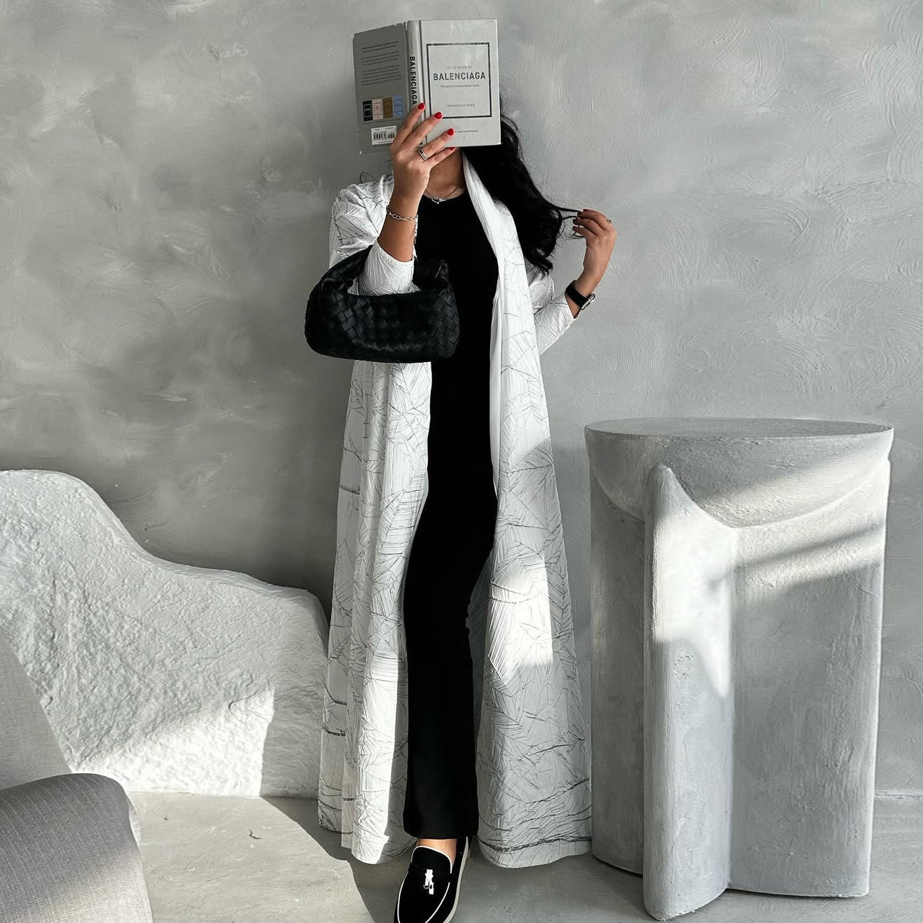 Modest Jacquard Long Sleeve Abaya Coat – Muslim Women’s Summer Outerwear