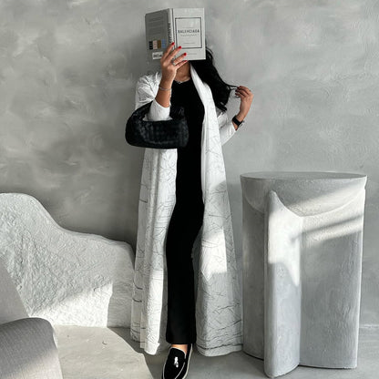 Modest Jacquard Long Sleeve Abaya Coat – Muslim Women’s Summer Outerwear