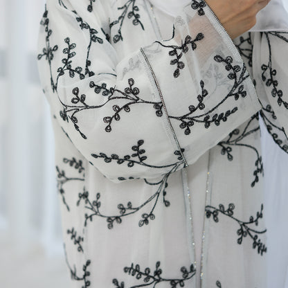 Full Embroidered Open Abaya with Inner Dress Elegant Modest Style