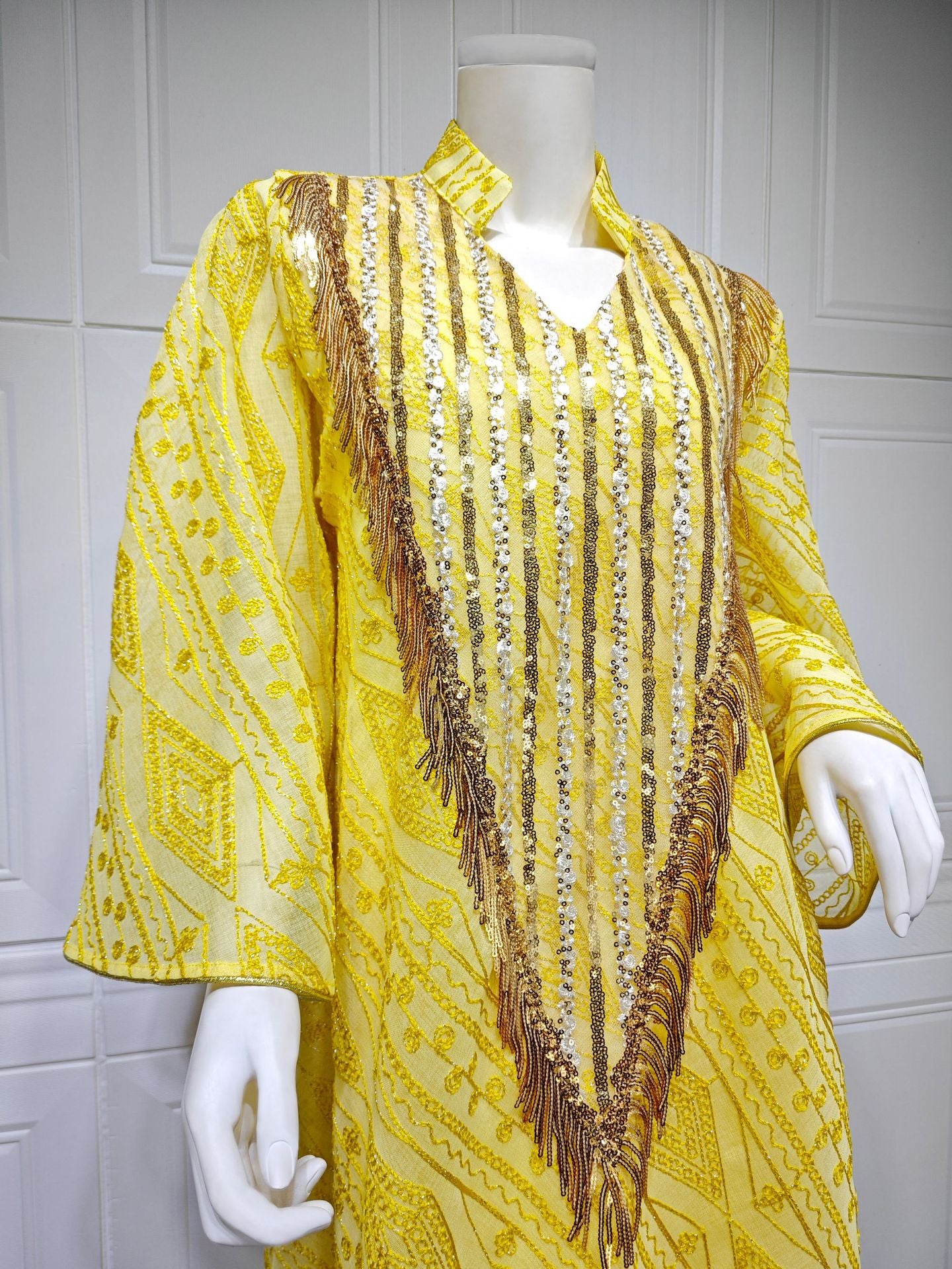 Women's Mesh Embroidered Sequin Jalabiya Dress