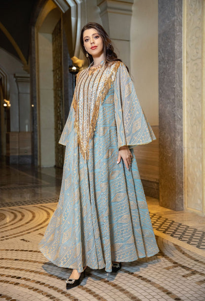Women's Mesh Embroidered Sequin Jalabiya Dress