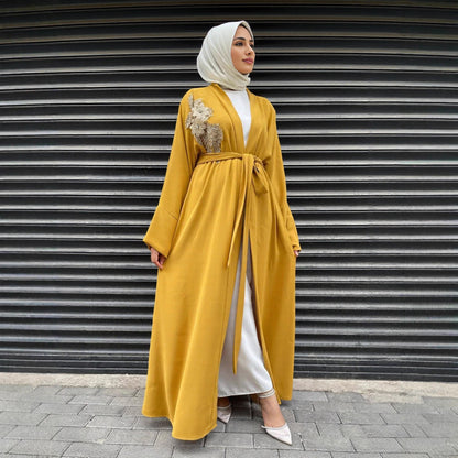 Elegant Embellished Abaya with Long Sleeve Cardigan Set
