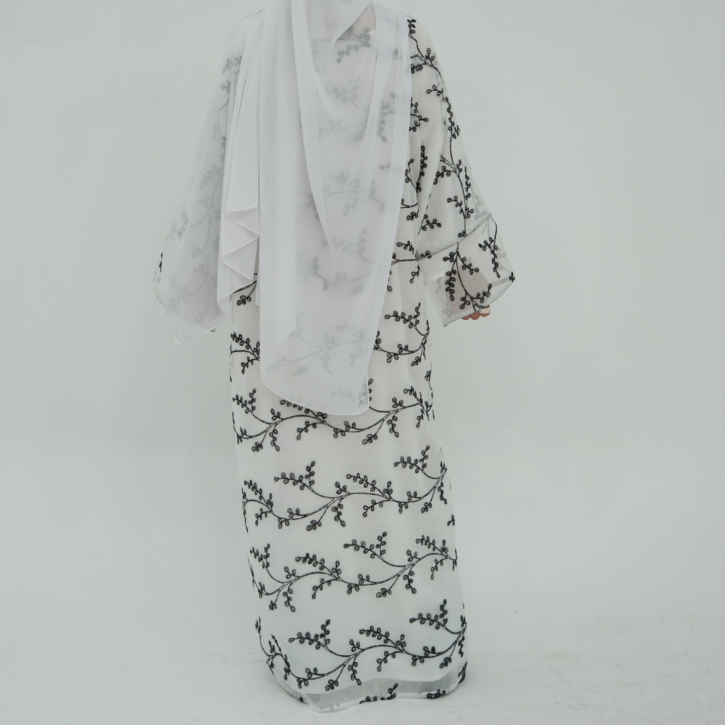 Full Embroidered Open Abaya with Inner Dress Elegant Modest Style